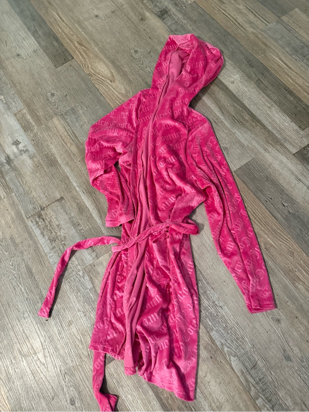 Juicy Couture Kids Hooded Plush One-Piece Robe in Bright Pink